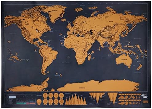 Jielry Vintage Style Deluxe Edition Scratch World Map Best Geography Teaching Tool Creative Gift Wall Decoration (Size: 33inch x 23.8inch, Color: Black)
