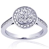 1.50 Ct Round Cut Halo Petite Diamond Engagement Ring Pave Setting 14K GOLD GIA