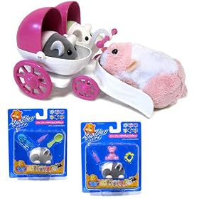 Zhu Zhu Pets Hamster Stroller With Zhu Zhu Pets Hamster Baby Muffin And Hamster Baby Cakes