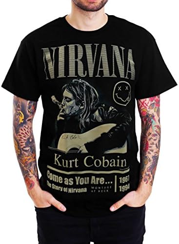 NIRVANA KURT COBAIN Montage Of Heck Sketched Graphic Mens Black T Shirt (Small (Chest 17" / Length 28"))
