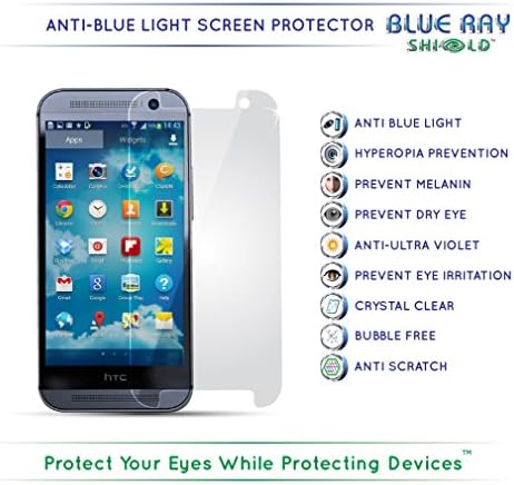 Blue Ray Shield - 2 Pieces- Anti Blue Light Screen Protector for HTC One M8- UV Filter HD Clear Anti Scratch Guard Film - Saves your Eyesight from Harmful UV Ray and Blue Light - Prevents Eye Irritation, Melanin, Pigmentation - Comes with Lifetime warranty