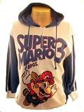 Super Mario Bros. 3 Hoodie Sweatshirt - Flying Mario on White with Blue Sleeves (Brothers, Nintendo)