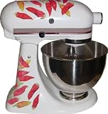 2X Red Chile Chili Pepper Decal Sticker Mixer cover Kit, red and yellow, designed to fit all KitchenAid stand mixers, including Professional 600, Artisan, Ultra Power, 4, 5, 6 qt quart mixers, without accessory interference to give the mixer a hot and spicy look.