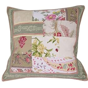 French Old World Design Patchwork pillow cover with insert by La Maisonnette