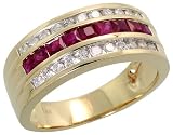 14k Yellow Gold 3/8 (9mm) wide Band, w/ 0.57 Carat Brilliant Cut Diamonds & 1.13 Carats Princess Cut Ruby Stones