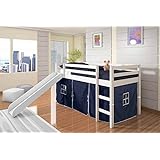 Donco Kids Twin Loft Tent Bed with Slide - White