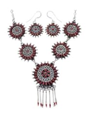 Sterling Silver Jewelry Red Oyster Shell Link Necklace Set NS34934