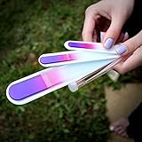Czech Glass Nail File - 3 Piece Nail Kit + Nail Stick - Large Pedicure Glass File, Medium & Small Nail Boards With Case - Purple and Magenta - Bona Fide Beauty