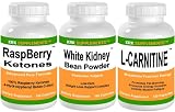 Raspberry Ketones 100mg White Kidney Bean Extract 400mg L-Carnitine 500mg serving Combo Pack 180 Capsules each bottle KRK SUPPLEMENTS