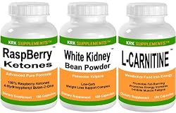 Raspberry Ketones 100mg White Kidney Bean Extract 400mg L-Carnitine 500mg serving Combo Pack 180 Capsules each bottle KRK SUPPLEMENTS