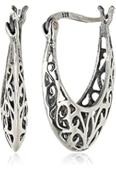 Sterling Silver Bali-Inspired Filigree Round Hoop Earrings