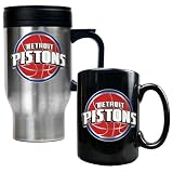 NBA Detroit Pistons Stainless Steel Travel Mug & Black Ceramic Mug Set - Primary Logo