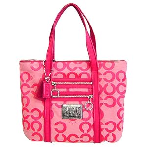 Coach Poppy Blocked Op Art Glam Tote Fuschia