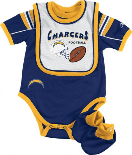 San Diego Chargers Newborn Creeper, Bib and Bootie Set