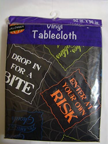 Black Witches, Goblins and Ghouls Halloween Flannel Back 52in. x 90 in. Vinyl Tablecloth