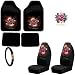 Ed Hardy Dedicated to the One I Love Design Auto Accessories Interior Package - Front & Rear Carpet Floor Mats, Front Bucket Seat Covers, Steering Wheel Cover & Cling Decal