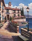 Mediterranean Villa I HIGH QUALITY CANVAS Print With Light Added BRUSHSTROKES Tan Chun 22x28