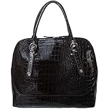 FASH Glossy Crocodile Print Embossed Satchel Style Top Handle Computer Handbag