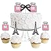 Paris, Ooh La La - Dessert Cupcake Toppers - Paris Themed Baby Shower or Birthday Party Clear Treat Picks - Set of 24