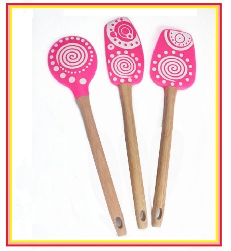 Aryana's Silicon Spatula Set with Long Wooden Handle - FDA Standard - Heat Resistant - Dishwasher,oven Safe - Perfect for Using with Any Utensils, Cookware , Bakeware, Baking Mat, Cups, Cooking Sheet,tray,mat, Nonstick Pans,as Flipper,turner,scraper