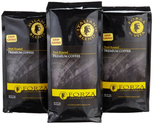 Forza Coffee 3 Flavor Variety Pack, Drip Ground Coffee, 16-Ounce Bags (Pack of 3)