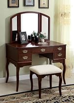 Big Sale Furniture of America Matilda Chippendale Style Vanity and Stool Set, Cherry