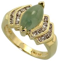 14k Gold Ladies' Fashion Ring, w/ 0.36 Carat Brilliant Cut Diamonds & 2.00 Carats 13x6mm Marquise Cut Green Jade Stone, 1/2" (13mm) wide