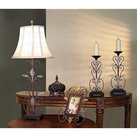 5pc Table Lamp and Candle Sticks Set in Antique Black Finish