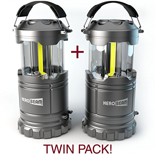 2 x HeroBeam LED Lantern V2.0 with Flashlight – 2016 COB Technology emits 300 LUMENS! – Collapsible Tough Lamp – Great Light for Camping, Car, Shop, Attic, Garage – 5 YEAR WARRANTY