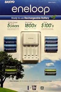 Sanyo Eneloop Ni-MH Charger & Battery Pack (8x AA, 4x AAA) (3rd Gen, 1800x recharge cycles)