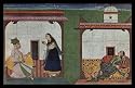 Indian painter from 1720 (Rasama&ntilde;jar&icirc; manuscript of Bh&acirc;nudatta (erotic treatise), Szene: Lovers) Black Wood-Mounted Art Poster Print - 11" X 17"