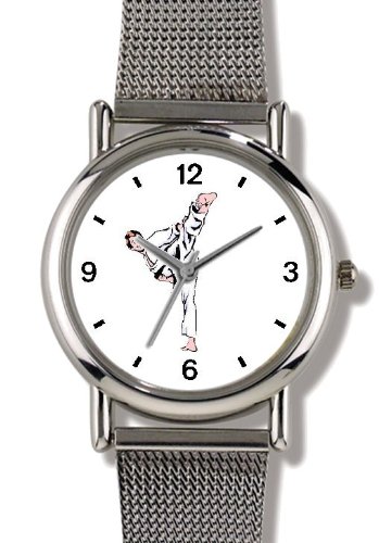 Man doing Karate or Judo No.3 Martial Arts - WATCHBUDDY® ELITE Chrome-Plated Metal Alloy Watch with Metal Mesh Strap-Size-Small ( Standard Women's Size )