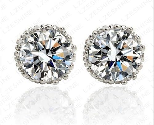 Platinum Plated 8mm 2 Carat Cz Cubic Zirconia Round Stud Earrings Multi Prongs Crown Set