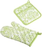 DII Cucumber Melon Printed Damask Oven Mitt and Potholder Set