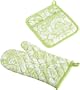 DII Cucumber Melon Printed Damask Oven Mitt and Potholder Set