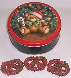 Scott's Cakes 1 lb. White Chocolate Covered Pretzel with Christmas Jimmies in a Teddy Bear Tin