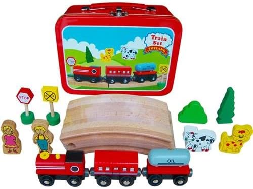 Wooden train play set and carry case - One Size