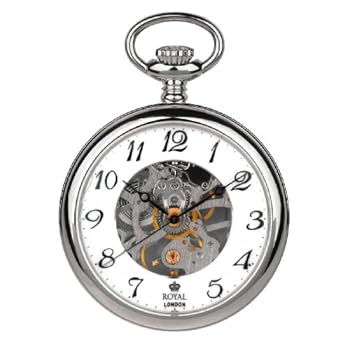 Royal London Orologio da tasca con acciaio inossidabile Finestra meccanica Visibile Montre de Poche Royal London en Acier Inoxydable avec Fenêtre Mécanique Visible