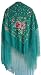 Stylish Silk Piano Shawl Sky Blue with Colorful Flamenco Floral Embroidery & Fringe