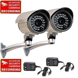 VideoSecu 2 Outdoor SONY CCD Infrared Security Cameras 28 IR Leds for Night Vision with Free Power Supplies for CCTV Surveillance DVR System CCB