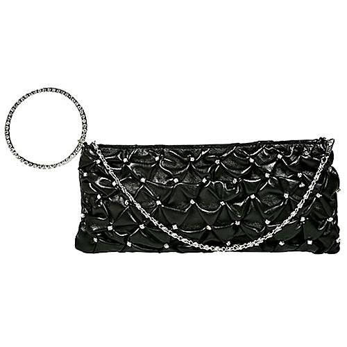 BLACK RUFFLED RHINESTONE BRACELET CLUTCH WRISTLET