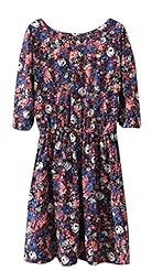 V-neck Vintage Elasticized   Waistline Chiffon Floral Print Cocktail Party Dress/Mini Dress 