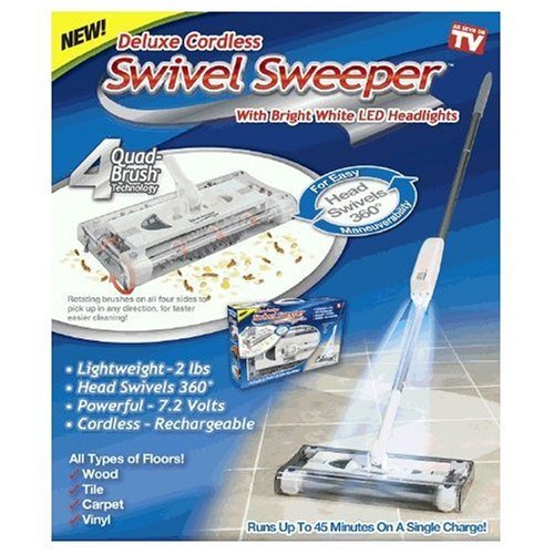 Deluxe Cordless Swivel Sweeper with Bright White LED Headlights
