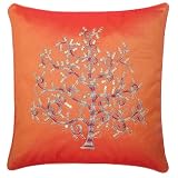 Decorative Handmade Asian Cushion Cover / Pillow Sham With Embroidered Bodhi Tree Design- Sunset Red