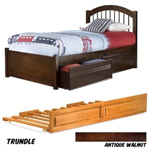 Windsor Platform Bed Twin with Flat Panel Foot Board with Trundle (Antique Walnut) (42.63\”H x 42.50\”W x 79.75\”D)