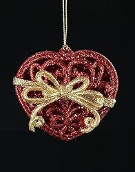 Gingerbread Kisses Red & Gold Glitter Heart Shaped Gift Box Christmas Ornament