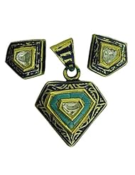 22kt Gold Diamond Pave Earring & Pendant Vintage Style Jewelry