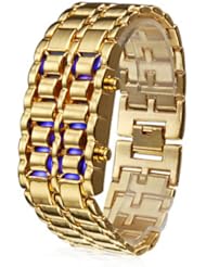 Baolihao 8-LED Blue Light Digit Stainless Steel Bracelet Wrist Watch Gold WTH0353