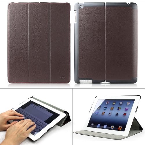 Accessorise Ultra Slim and Lightweight Leather Case Folio (Coffee) with Automatic Wake-up Closure and 3-in-1 built-in Stand for Apple iPad 4 / iPad 3 / The New iPad