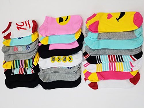 24 Pair Pack Women's Printed Emoji Low cut Ankle Socks